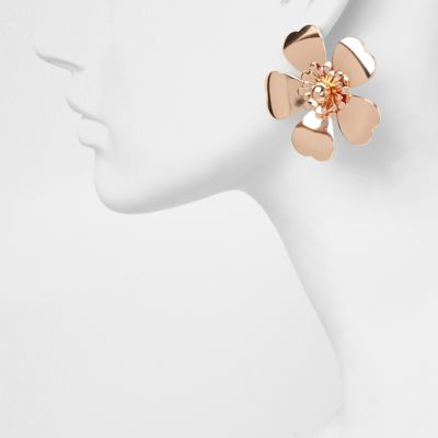 Rose gold tone large flower earrings